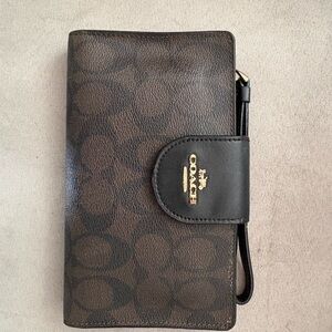 Coach Brown and Black Signature Canvas Wristlet Wallet